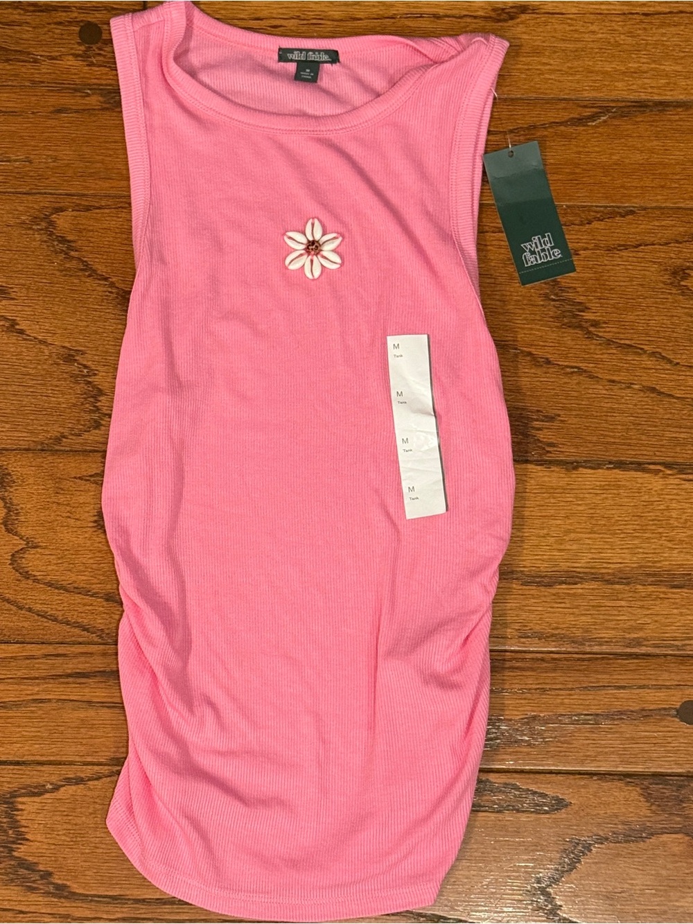 Wild fable Pink Ribbed Tank‎ with Daisy Patch Design Ruched Sides